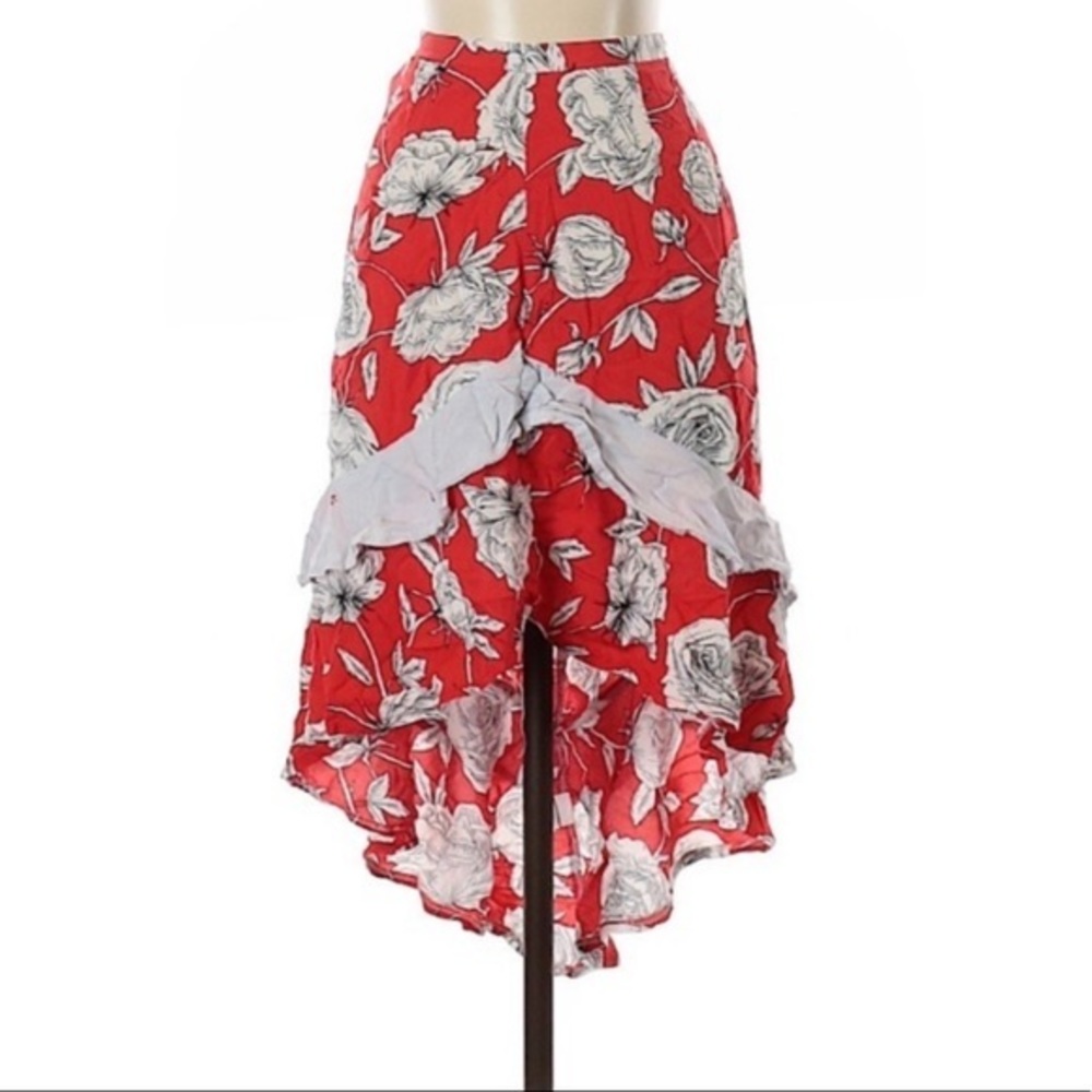 ANTHRO-JAASE red floral high low boho skirt